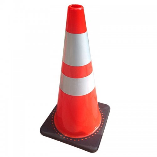 CONO PVC 70cm CON REFLECTIVO Y BASE DE CAUCHO ANTIVUELCO (03685)