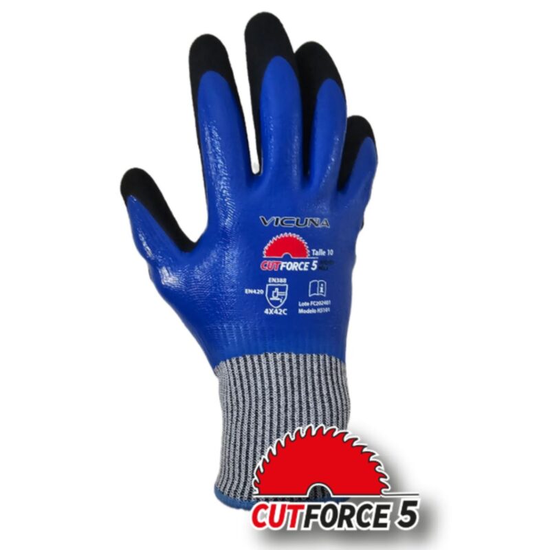 GUANTE VICUÑA PROTECCIÓN AL CORTE CUT5 FORCE NITRILO DOBLE BAÑO